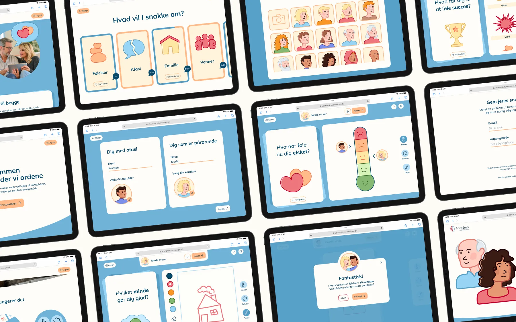Overview of pages of app